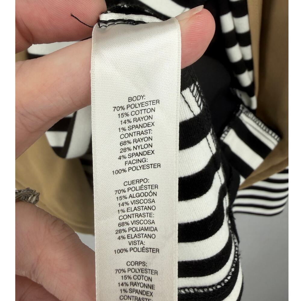Chico’s Sz 0 Black & White Stripe Tan Ponte Knit Slim Fit Blazer Moto Jacket - Picture 10 of 12